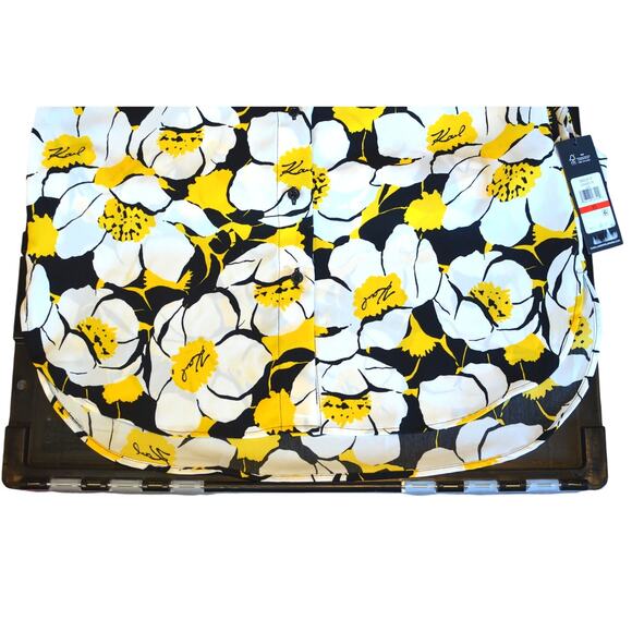 Karl Lagerfeld Paris Yellow & Black Floral Print Daffodil Button Front Blouse - Picture 5 of 6